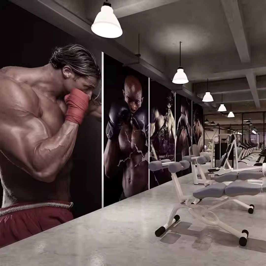 Modern sports club interior with fitness equipment